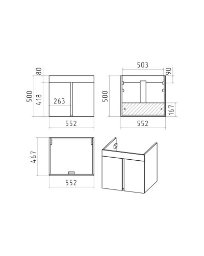 Торос - 60 Тумба подвесная прямая серый мрамор / раковина