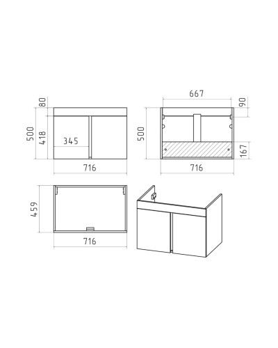 Торос - 75 Тумба подвесная прямая серый мрамор / раковина