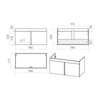 Торос -100 Тумба подвесная прямая серый мрамор / раковина
