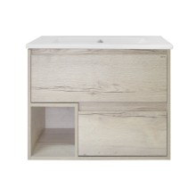 Дунай - 75 Тумба подвесная с 2 ящиками и нишей (цвет Дуб белый) / раковина