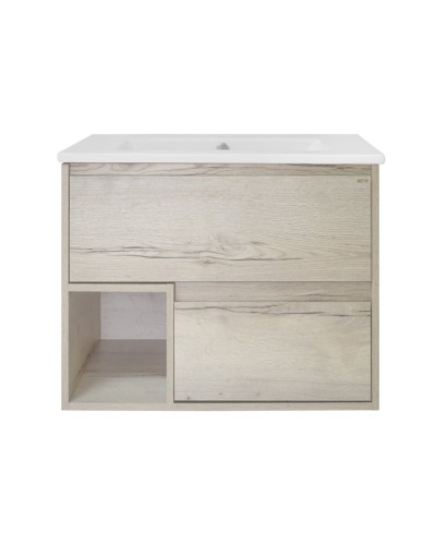 Дунай - 75 Тумба подвесная с 2 ящиками и нишей (цвет Дуб белый) / раковина