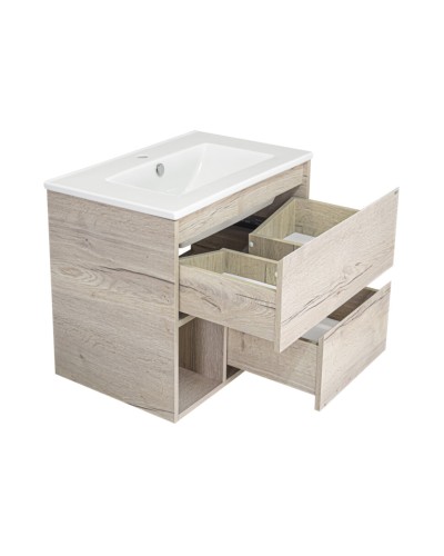 Дунай - 75 Тумба подвесная с 2 ящиками и нишей (цвет Дуб белый) / раковина