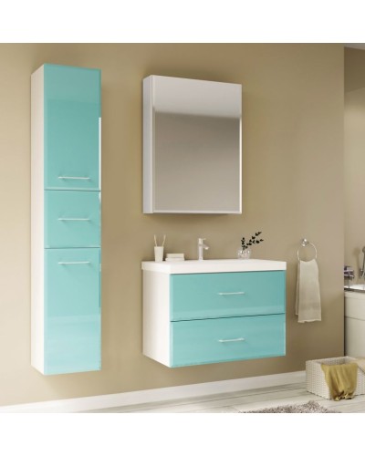 Тумба под раковину Marka One Mix 60П с ручками фасад стекло Бирюзовая