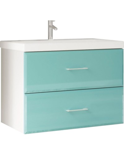 Тумба под раковину Marka One Mix 70П с ручками фасад стекло Бирюзовая