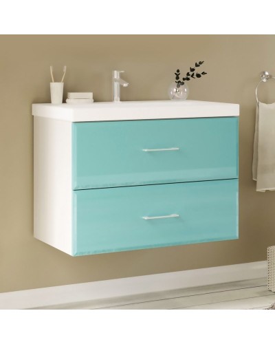 Тумба под раковину Marka One Mix 70П с ручками фасад стекло Бирюзовая