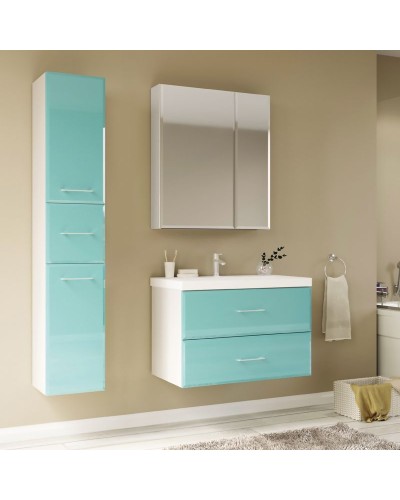 Тумба под раковину Marka One Mix 70П с ручками фасад стекло Бирюзовая