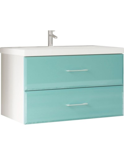 Тумба под раковину Marka One Mix 80П с ручками фасад стекло Бирюзовая