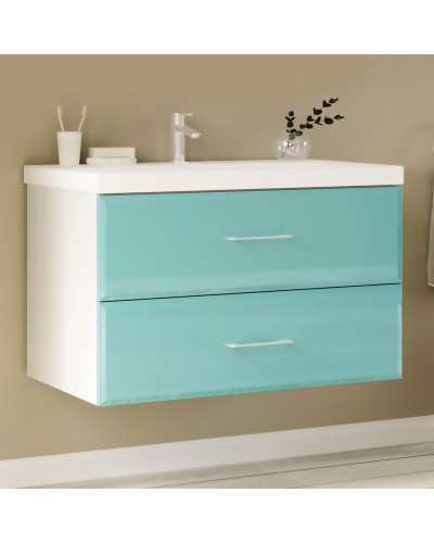 Тумба под раковину Marka One Mix 80П с ручками фасад стекло Бирюзовая