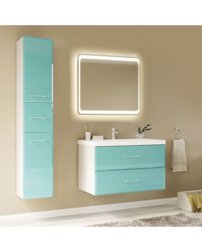 Тумба под раковину Marka One Mix 80П с ручками фасад стекло Бирюзовая