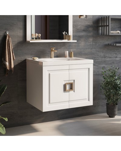 Галвер - 60 Тумба прямая подвесная белая / раковина