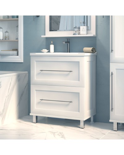 Марта - 60 Тумба напольная белая эмаль (глянец) / раковина