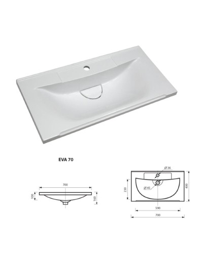 Марта - 70 Тумба подвесная 2 ящ. белая эмаль (глянец) / раковина