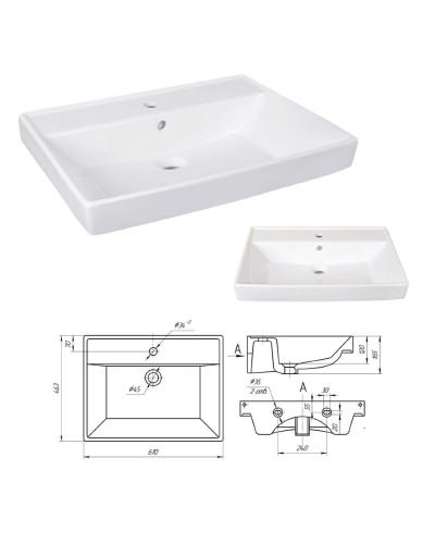 Урал - 60 Тумба напольная прямая со стекл. (ПВХ) / раковина