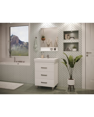 Гармония - 60 Тумба напольная  с 3 ящ. закруг. края белая эмаль (глянец) / раковина