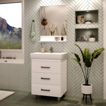 Гармония - 60 Тумба напольная  с 3 ящ. закруг. края белая эмаль (глянец) / раковина