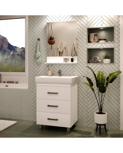 Гармония - 60 Тумба напольная  с 3 ящ. закруг. края белая эмаль (глянец) / раковина