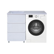 Чегет - 55 Тумба напольная 3 ящ. под стиральную машину, белая / раковина ЛЕВАЯ