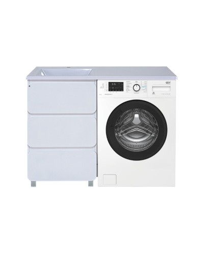 Чегет - 55 Тумба напольная 3 ящ. под стиральную машину, белая / раковина ЛЕВАЯ