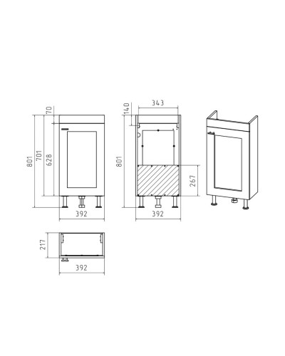 Урал - 40 Тумба напольная прямая со стекл. (ПВХ) / раковина