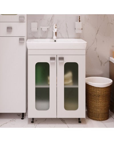 Урал - 60 Тумба напольная прямая со стекл. (ПВХ) / раковина