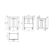 Урал - 60 Тумба напольная прямая со стекл. (ПВХ) / раковина