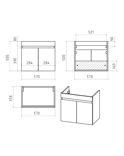 Ронда - 60 Тумба подвесная прямая / раковина