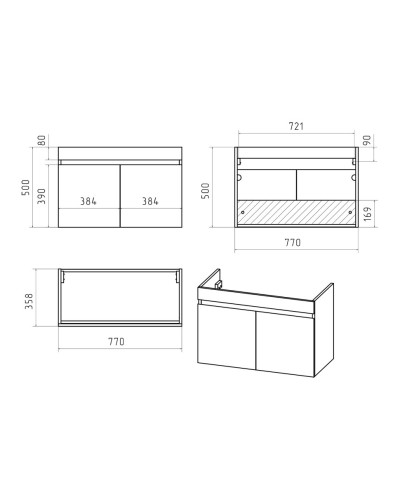 Ронда - 80 Тумба подвесная прямая / раковина