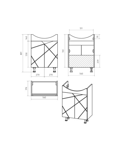 Грани - 60 Тумба напольная прямая / раковина