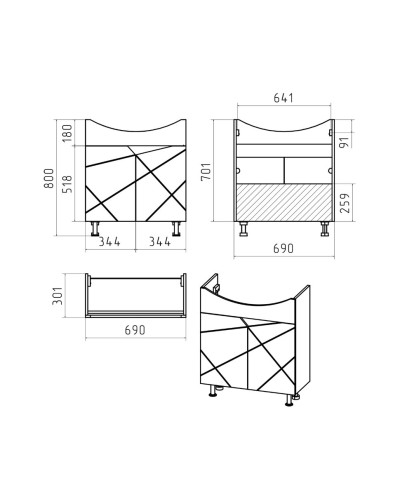 Грани - 70 Тумба напольная прямая / раковина
