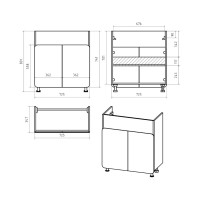 Чегет - 75 Тумба напольная прямая белая 2 дв. / раковина