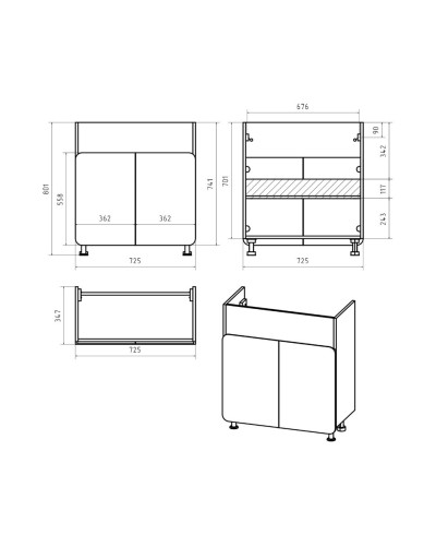 Чегет - 75 Тумба напольная прямая белая 2 дв. / раковина