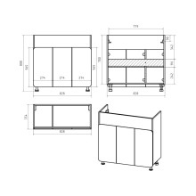 Чегет - 85 Тумба напольная прямая белая 3 дв. / раковина