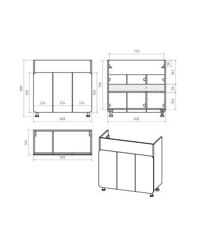 Чегет - 85 Тумба напольная прямая белая 3 дв. / раковина