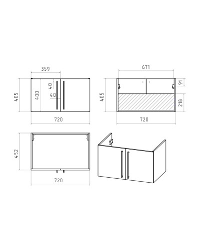 ROCK - 75 Тумба прямая подвесная светло-серый / раковина