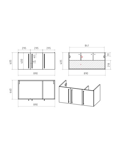 ROCK - 90 Тумба прямая подвесная светло-серый / раковина