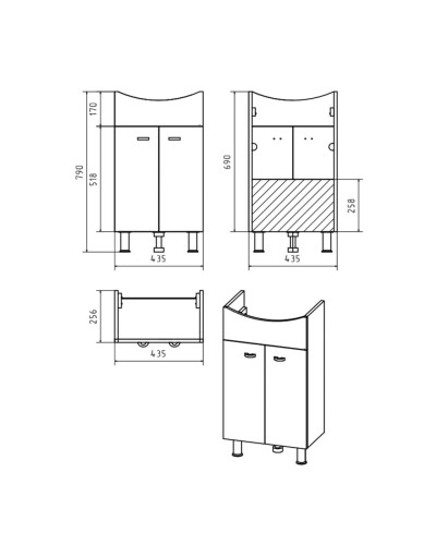 Уют - 45 Тумба прямая / раковина (комплект)