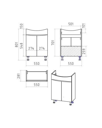 Смайл - 60 Тумба прямая / раковина