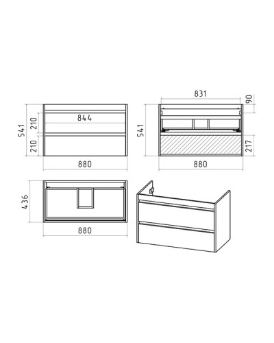 BALATON - 90 Тумба подвесная с 2 ящ., белый / раковина
