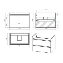 BALATON - 75 Тумба подвесная с 2 ящ., белый / раковина