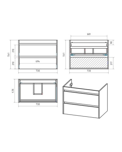 BALATON - 75 Тумба подвесная с 2 ящ., белый / раковина