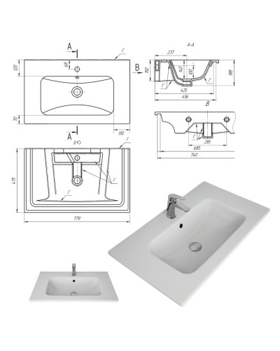 Кристиан - 80 Тумба подвесная с 2 ящ. / раковина