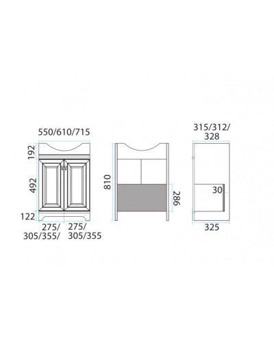 Лувр - 65 Тумба напольная, серая / раковина