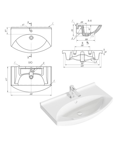 Лувр - 65 Тумба напольная, серая / раковина