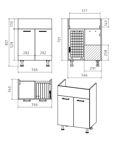 Классик - 60 Тумба прямая Б/К / раковина