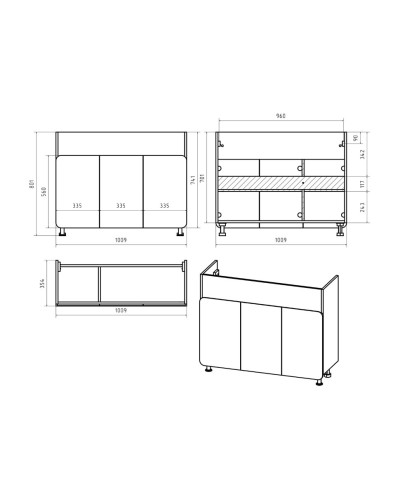 Чегет -105 Тумба напольная прямая белая 3 дв. / раковина