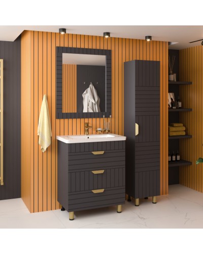 GLOSTER - 80 Тумба с 3 ящ. напольная, графит / раковина