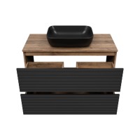 DAKOTA -100 Тумба напольная 2 ящ.  (ДСП (Дуб Гал. Черный кварц) / раковина