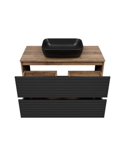 DAKOTA -100 Тумба напольная 2 ящ.  (ДСП (Дуб Гал. Черный кварц) / раковина