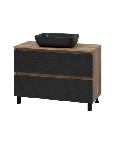 DAKOTA -100 Тумба напольная 2 ящ.  (ДСП (Дуб Гал. Черный кварц) / раковина