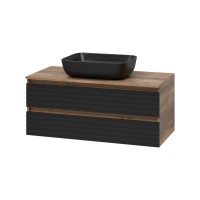 DAKOTA -100 Тумба подвесная 2 ящ.  (ДСП (Дуб Гал. Черный кварц) / раковина
